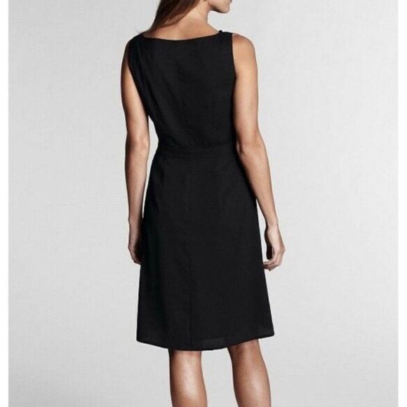 Black Lands Black Twill Drape Front Sleeveless Pleated Front Dress Size 10 - Picture 2 of 11